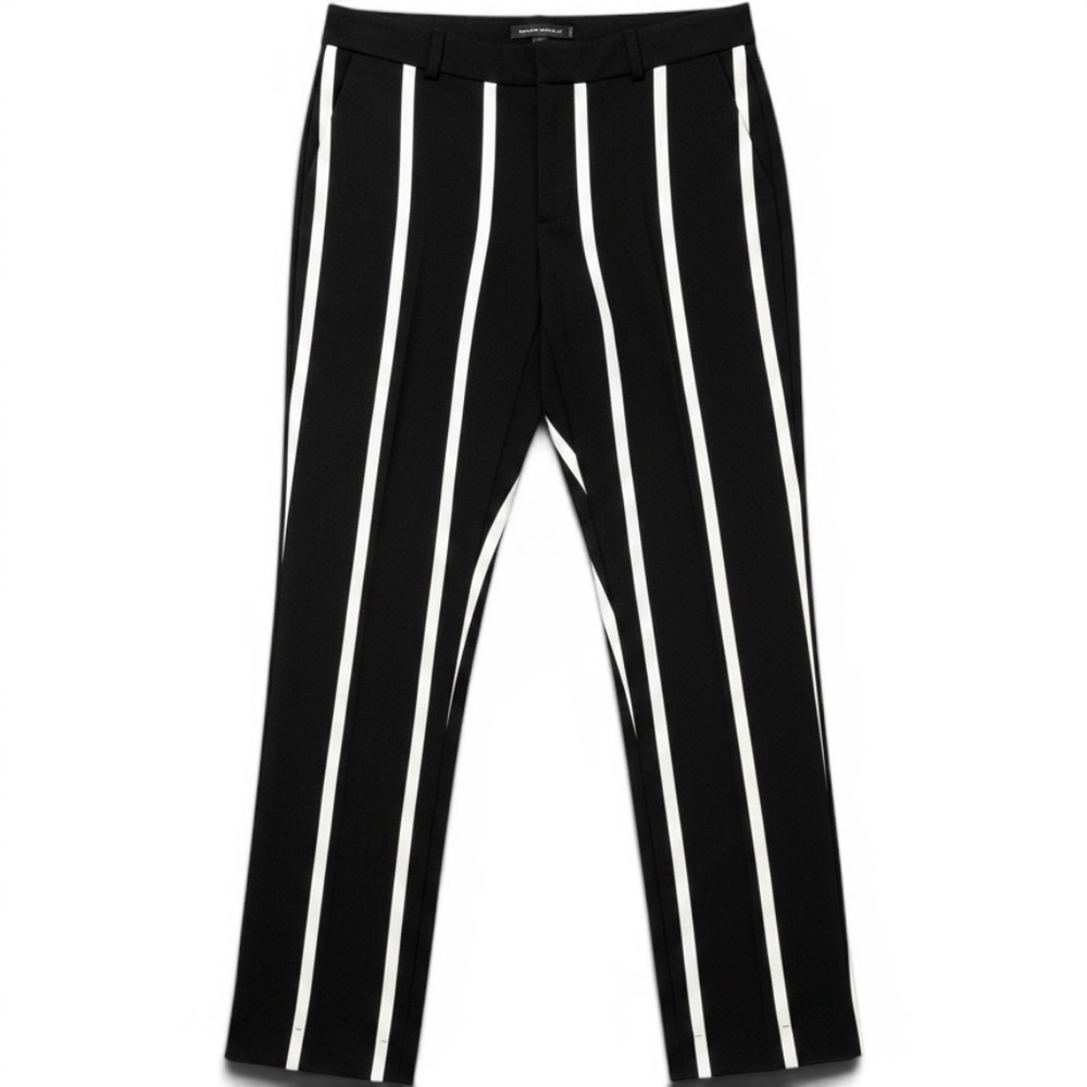 Banana Republic Avery Pants Vertical Stripe Womens 2 Black White Trousers Office